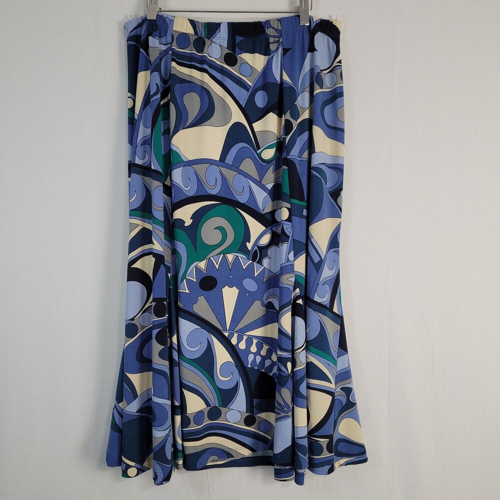 Vintage Y2K Abstract Pull On Midi Skirt size 1X Blue Black Gray Party Casual USA